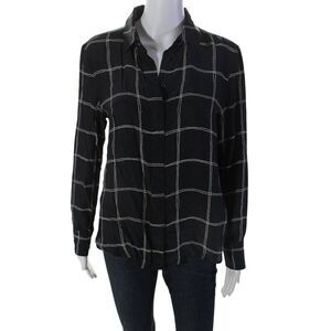 Suistudio Womens Silk Long Sleeve Plaid Button Down Blouse Black Size 38